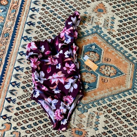Kona Sol One Shoulder Ruffle Floral One Piece - Picture 1 of 5